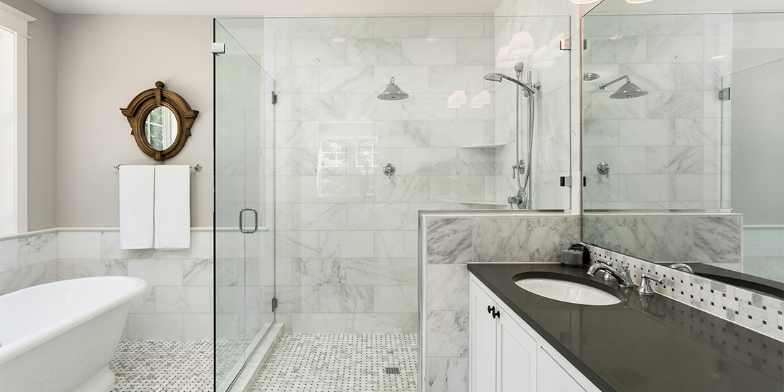 Large shower with a glass enclosure